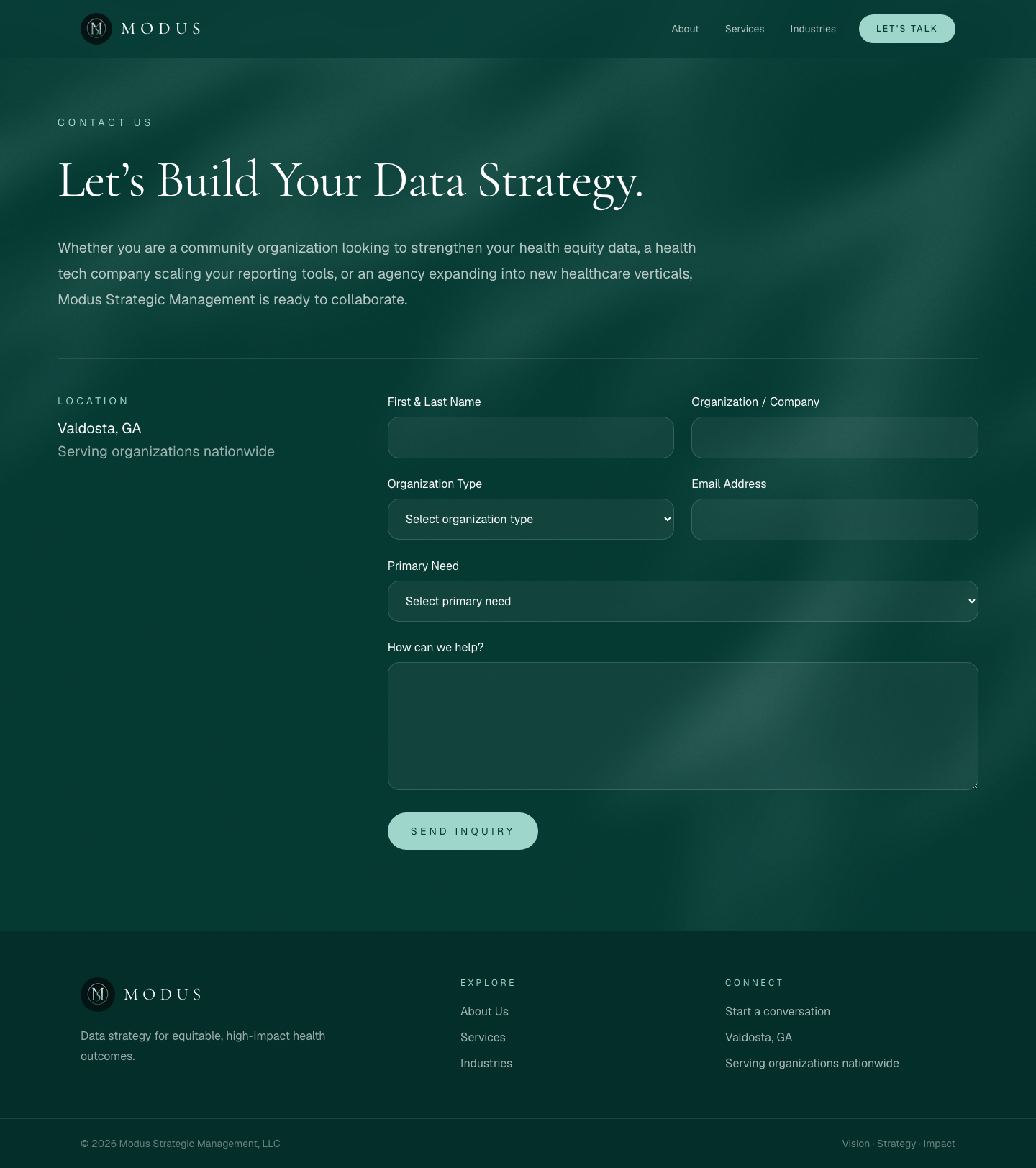 Modus consultation form with organization and project detail fields
